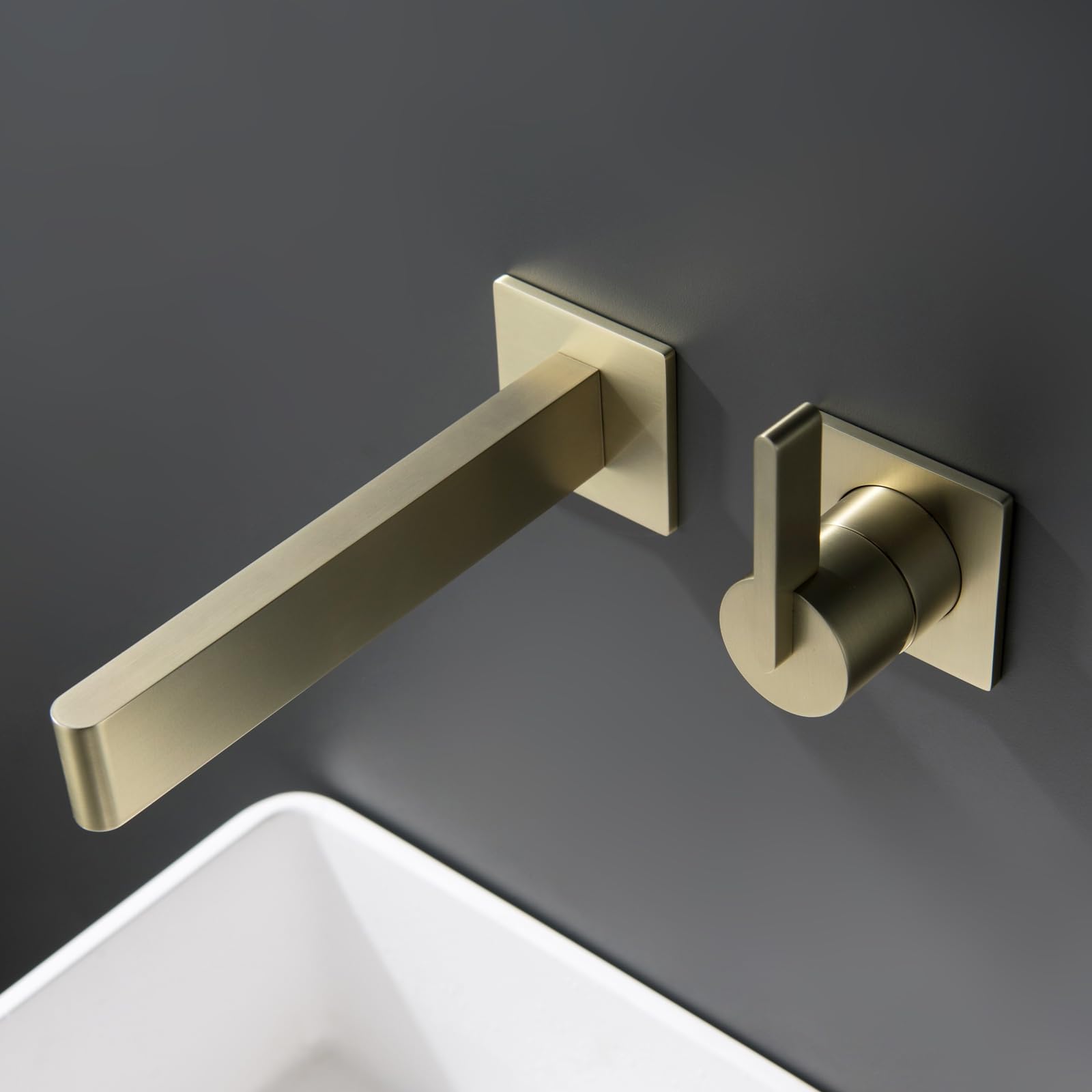JRUIA Concealed Wall Mounted Waterfall Bathroom Faucet, Washbasin Faucet, Kitchen Bathroom Mixer Tap, Brass Material,Gold