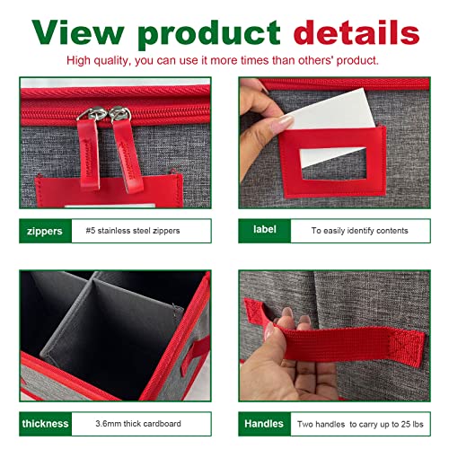 Veronly Wine Glass Storage Box With Dividers, Stemware Storage Case Hard Shell Stackable For Up To 12 Glasses, Crystal Glassware Containers For Holidays (Grey And Red) #TOP3