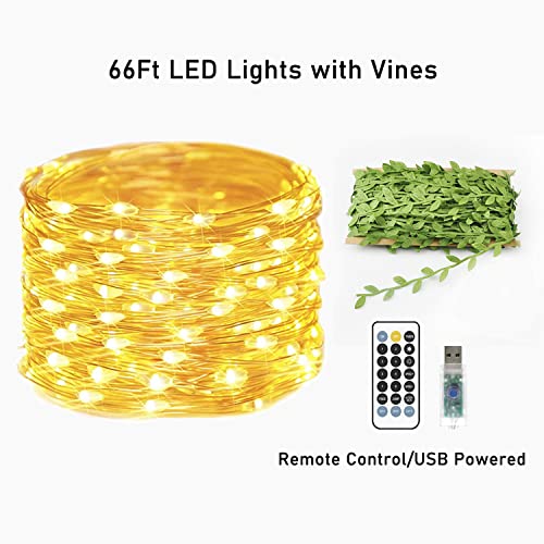 Twinkle Fairy Lights 66Ft With Artificial Vines,Decorative Indoor Fake Leaves For Boho Room Decor,Wall Decor For Christmas Tree Wedding Party (66Ft Led Lights With Vines) #TOP1