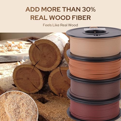 Image of Wood PLA Filament Bundle, 3D Printer Filament Wood Filament 1.75mm PLA Filament,Individually Vacuum Packed, 250g*4 Spools, Maple+Cherry+Walnut+Mahogany