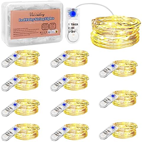 2M LED String Lights Battery Powered with Timer 20 LED Copper Wire Fairy Lights for Home Garden Wedding Party Christmas Halloween Indoor Decorations (12 PCS Warm White) Cover