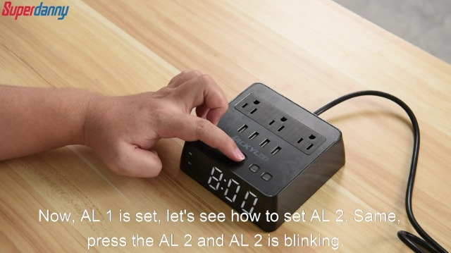 JACKYLED Alarm Clock with 4 USB(2A2C) Chargers, Power Bar 3