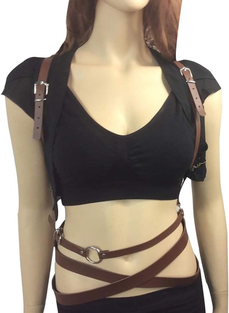 Women's Leather Body Chest Harness Punk Chain Belt Adjustable Waist Suspender For Shirt Dresses Gothic Costume Accessories