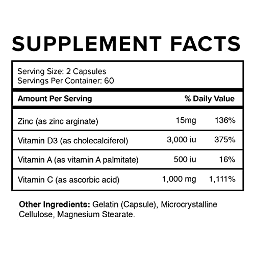 Image of Vatellia Life Immune Up High-Absorption Vitamin C, D3, A + Zinc | Immune Support | Improve Cellular Health | Microbial Defense | 120 Capsules (60 Day Supply)