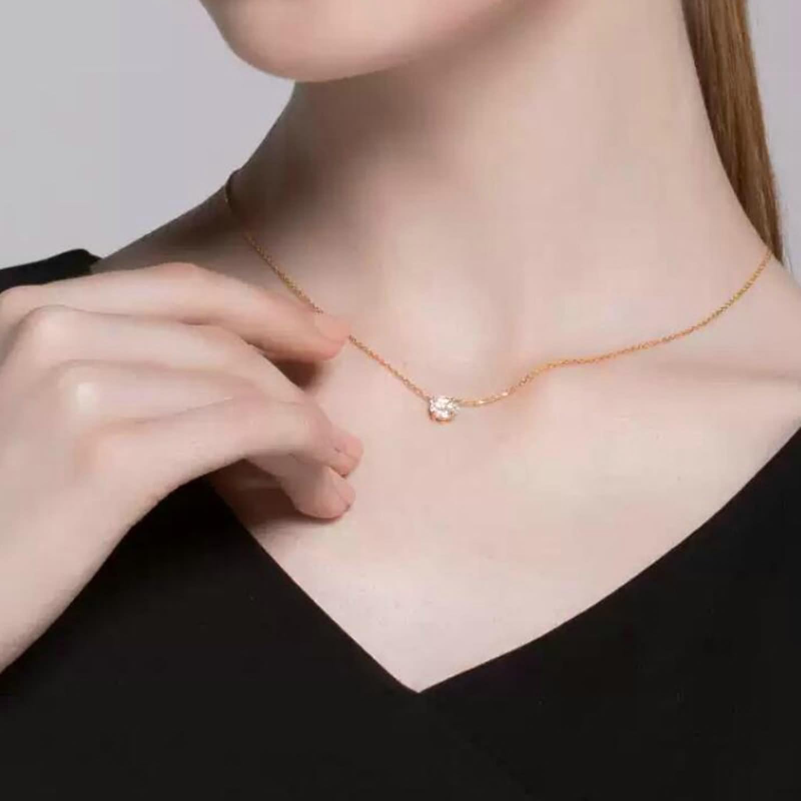 Długi łańcuszek damski, łańcuszek na szyję do zawieszki, okrągły kształt, z diamentem markizy 0,47 ct, żółte złoto, 45 cm