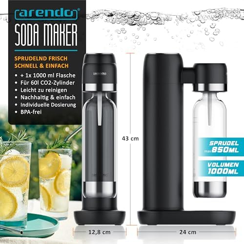 Bild 1 - Arendo - Soda Maker Wassersprudler – inkl. 1000 ml Wasserflasche BPA frei – fein dosierbar – Soda Streamer kompatibel mit 60 l CO2 Zylindern