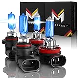 Mega Racer Combo H11 9005-HB3 Super White 5000K Xenon Halogen Headlight Bulb (High/Low Beam) Hi/Lo 12V Head Light Car