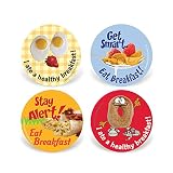 200 School Nutrition Stickers | Breakfast Stickers | 2" Diameter, 4 Designs, 200 Stickers per roll