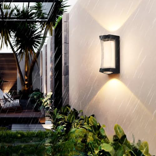 Image of 10W Dual Beam Black Curved Wall Light - Sleek Up & Down Outdoor Sconce for Exterior Decor, Weather-Resistant, No Remote Required (Dual Beam Curved Design Pack of-1)