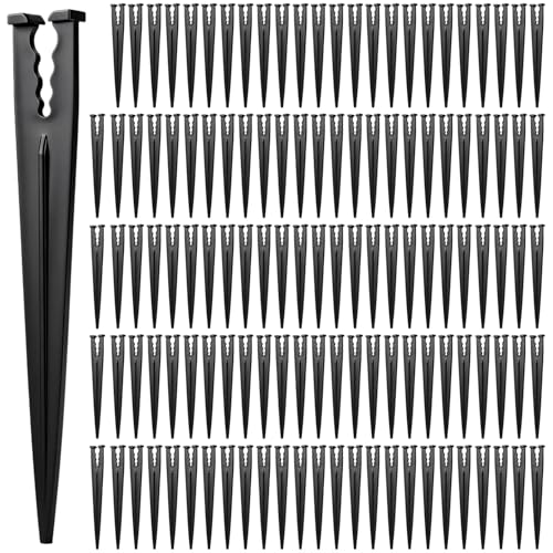 FoxRose 110 Pack Drip Irrigation Support Stakes for 1/4 Inch Tubing: Plastic 1/4 Drip Emitter Holder Stakes 5.6-Inch Long Micro Tube Dripline Holder for Garden Ground Securing Hoses