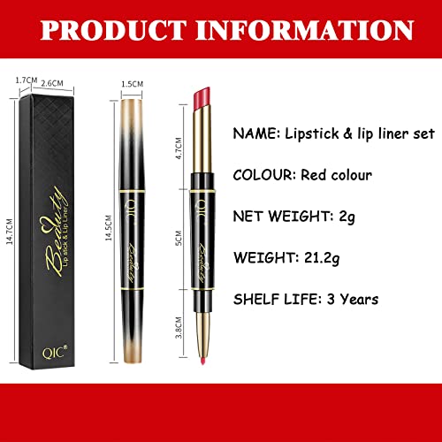 Lip Liner And Lipstick Set,2-in-1 Double Head Matte Cream Lipstick & Lip Liner,Waterproof Sweatproof No Smudge Long-Lasting Moisturizing Smooth Highly Pigmented Makeup Set(Red) - Image 8