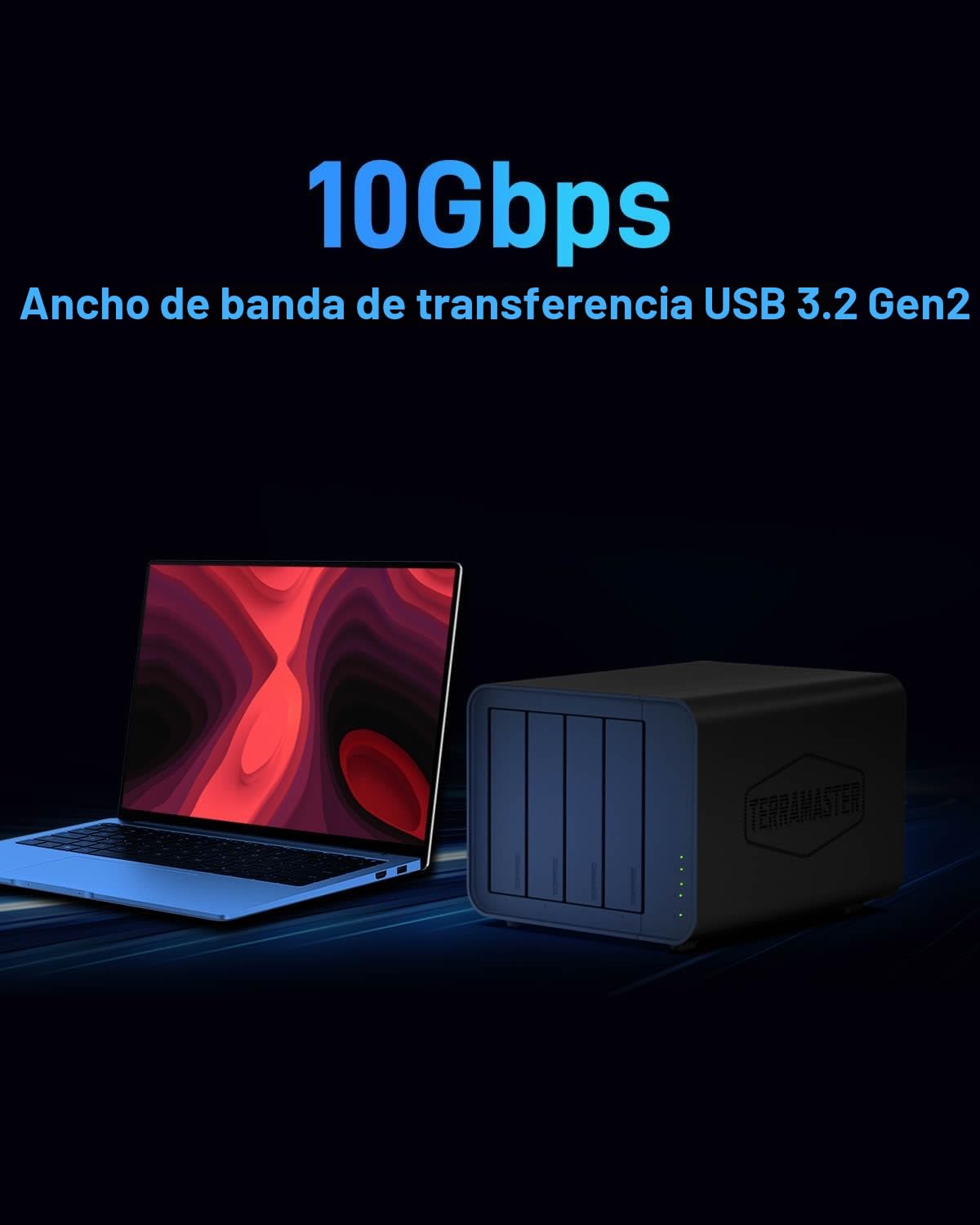 TERRAMASTER D8 Hybrid HDD NVMe Caja USB 3.2 Gen 2 10Gbps Tipo C de 8 Bahías Almacenamiento USB, Compatible con Raid 0/1/Individual/JBOD, Arreglo de Discos Híbrido Exclusivo 2+6 Raid (Sin)