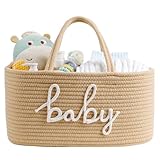 ZOMBATI Baby Diaper Caddy Organizer, Large Nursery Storage Bin Basket for Baby Shower and Baby Wipes- Cotton Rope Portable Diaper Bag for Changing Table, Newborn Essentials Gift-Tan