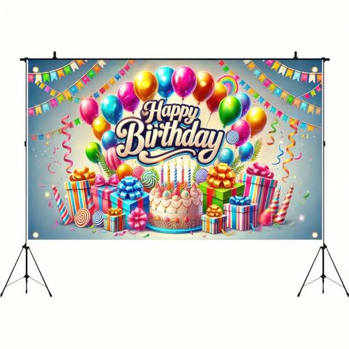 Image of BlissYard Happy Birthday Banner 71x43 Inch Rainbow Birthday Decorations | Party Backdrop Happy Birthday Sign for Backdrop Colorful Balloons and Gifts Design Party Banners