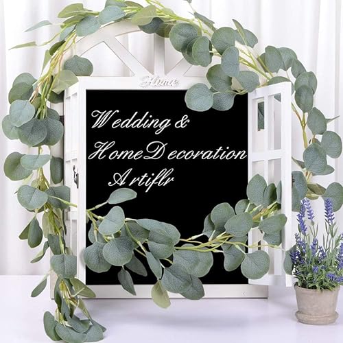 Image of Tdas Artificial Eucalyptus Garland Plant Leaves Hanging Flower Home Decor Faux Silk Leaf Silver Dollar Vines Handmade Greenery Wedding Backdrop Indoor Outdoor Arch Wall Decoration - 1 Pc (Green)