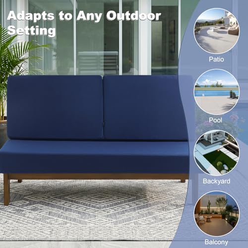 Image of Pia Ricoo 1-Piece Patio Furniture Set, Outdoor Wood Sofa with 4.5-Inch Thick Cushions, All-Weather Conversation Set for Backyard, Deck, Lawn - Navy