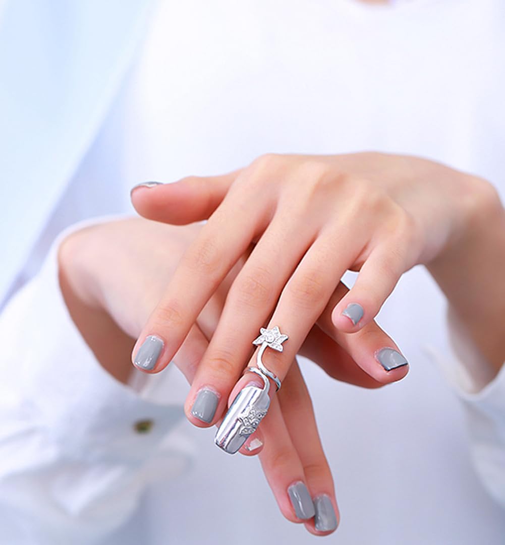 VASANA 4Pcs Silver Rhinestones Womens Finger Nail Rings Metal Fingertip Protective Nail Rings Opening Nail Cover Ring Fingernails Ring Art Charms Accessories - Image 3