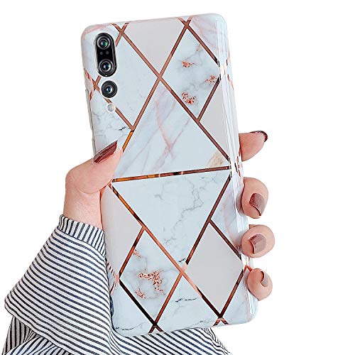 Robinsoni Case Compatible with Huawei P20 Pro Cover Silicone TPU Case Marble Mirror Reflection Case Colorful Plating Back Cover Ultra Thin Silicone Bumper Case Marble Case Red