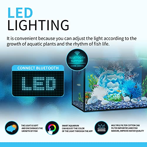 Eraark Aquarium Kit Betta Fish Tank Self Cleaning, Smart Aquarium That Supports Bluetooth, Small Fish Tank With Filter Light Coral Water Pump, Fish Tank Starter Kits Fish Bowl (Blue) #TOP6