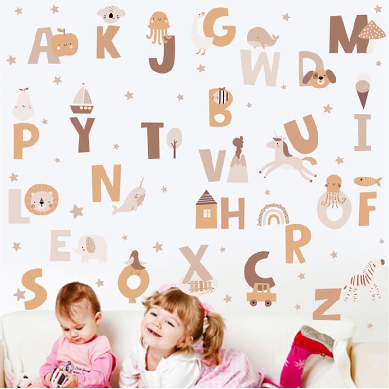 Vomika Animal Alphabet Wall Art Decals, 26 Uppercase Alphabet Letter Wall Stickers with Cute Animals - Image 4