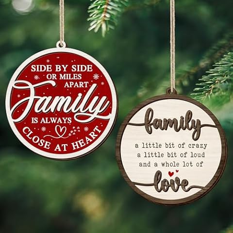 Set - Pack of 2 Wooden Ornaments, Christmas Family Reunion Gifts for Mom, Dad, Daughter, Son, Long Distance Gifts for Family, Sister, Brother, Grandma, Grandpa Gift Ideas Cover