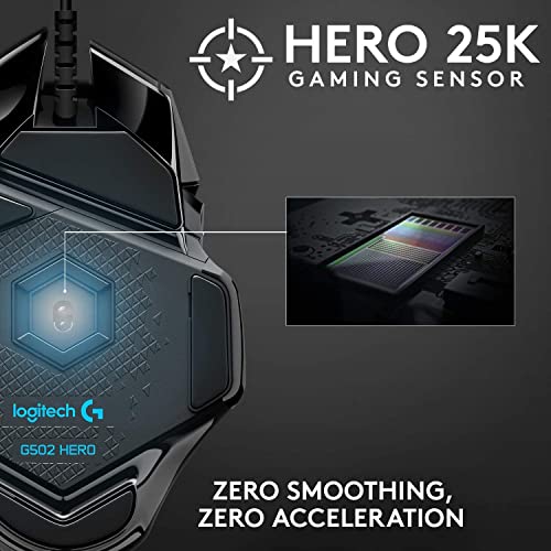 Image of Logitech G502 Hero High Performance Wired Gaming Mouse, Hero 25K Sensor, 25,600 DPI, RGB, Adjustable Weights, 11 Buttons, On-Board Memory, PC /Mac, Pack of 4