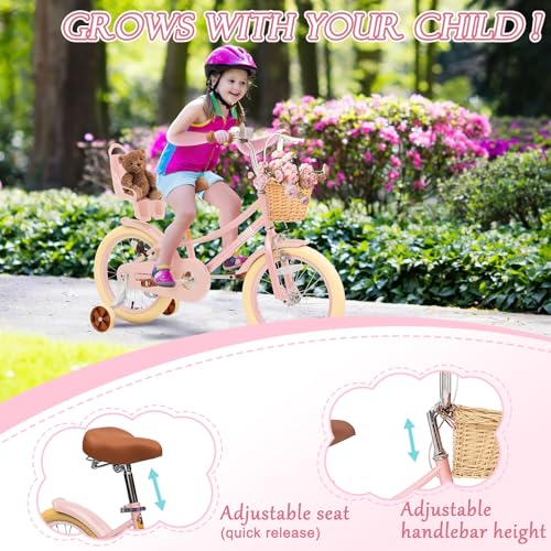 Image of Glaf Girls Bike Bicycle for 2-12 Years Old 12 14 16 20 inch Kids Toddler Bike with Training Wheels and Basket,Doll Seat, Kids Bike Bicycle for Gift