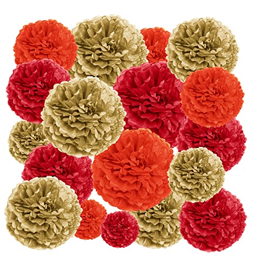 Epiqueone 16-Piece Paper Pom Poms Party Kit | Add A Splash Of Red, Orange & Gold To Your Celebrations | Easy To Assemble | Ideal For Birthdays, Bridal Showers, Baby Showers, Weddings & More #TOP10