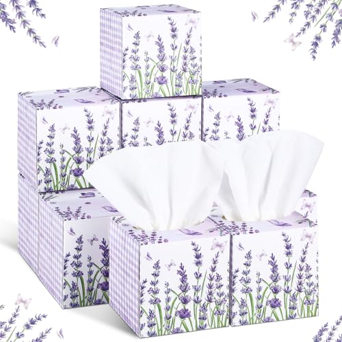 Image of Fourluoo 12 Pack Summer Lavender Facial Tissues Cube Boxes 600 Sheets 3 Ply