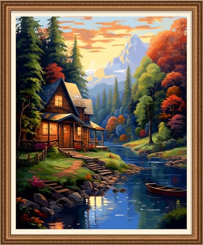 Image of Disnesart Cross Stitch Stamped Full Embroidery Kits DIY 11CT Cotton Thread Printed DIY Needlepoint Kits Craft Needlework Set Cross-Stitch Stamped Sets- Night View Home 16x20 inch