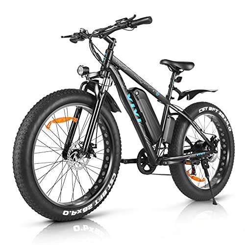 VIVI 26 Inch Electric Bike, 500W E-Bike, Fat Tire Electric Bike Snow Bike, 48V 12.5AH Removable Li-ion Battery EBike, 25MPH 7 Speed E Bike for Men, 4.0 Width Tires Beach Bike Electric Bike (500W)