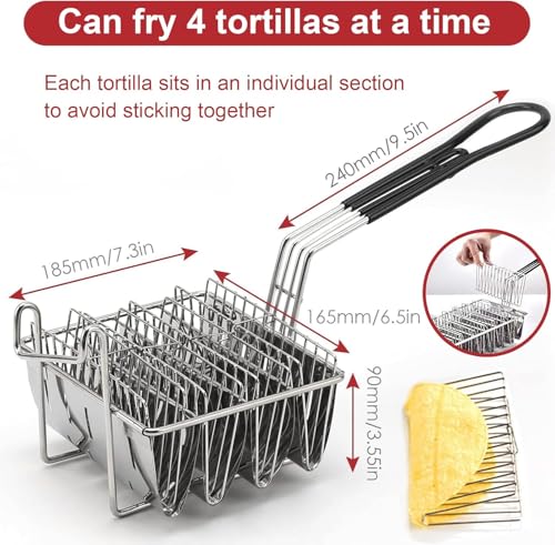 Taco Fryer Basket 4 Shells, Tortilla Fryer Basket, Detachable Handle, Taco Holder for 4 Tacos, Deep Fryer Taco Holder V- Shaped Taco Shell Mold for Kitchen Milk Tea Shop Fried Chichen Shop by Yuehuam - Image 2