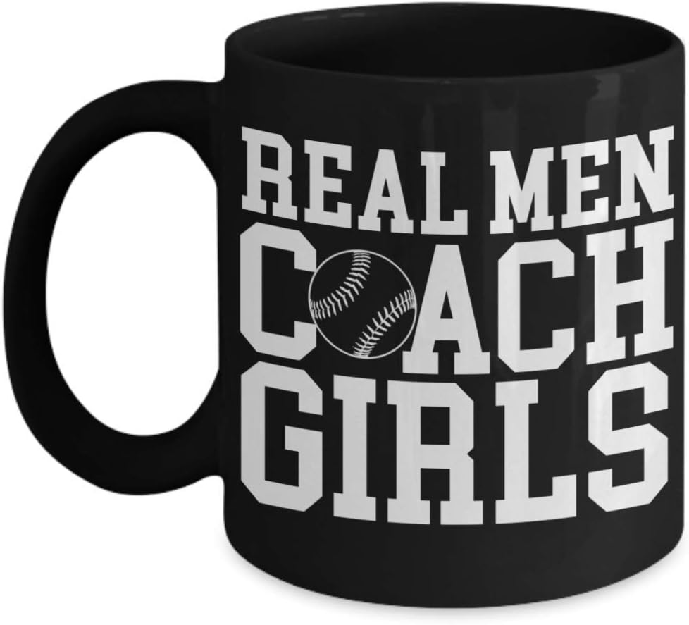 Funny Softball Black Mug Real Men Coach Girls Gifts for Softball Sports Coaches Players Fans Novelty Coffee Tea Cup Gift Idea for Him