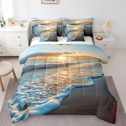 Feelyou Beach Themed Comforter Set King Size 7 Pieces Ocean