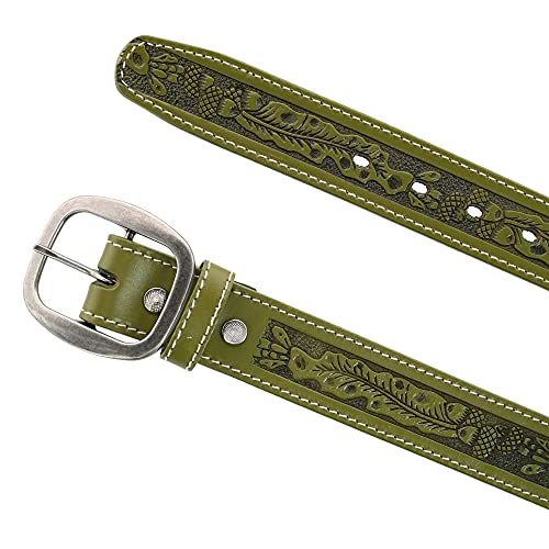 CTM Leather Western Embossed Belt with Removable Buckle2