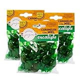 Caramelos. 11 Sabores con 25% Miel Española y Extracto de Plantas. Caramelos Miel - Premium, 100% Naturales, Suaves para la Garganta. Elaborados en España. (3x100gr. Eucalipto)