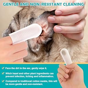 Dog Ear Wipes.Ear Cleansing Finger Wipes for Cats & Rabbit | Sooths & Deodorizes |Grooming Kit Care for Pets Ears. 50 Disposable Wipes.