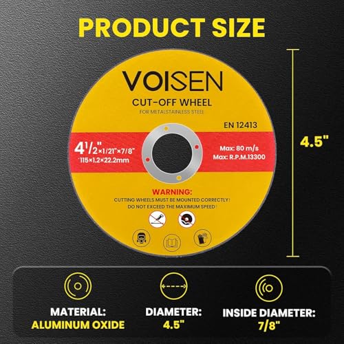 Image of VOISEN 4 1 /2 Cut Off Wheel,200 PCS Angle Grinder Cutting Disc 4-1 /2 inch x 1 /21 inch x 7 /8 inch Thin Metal & Stainless Steel Cutting Wheel,Grinder Blades Professional Fast Cutting Disc