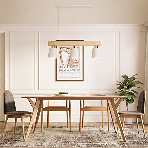 Lámpara colgante LED de madera GBLY con 3 luces E27 regulable en altura para mesa de comedor blanca 4