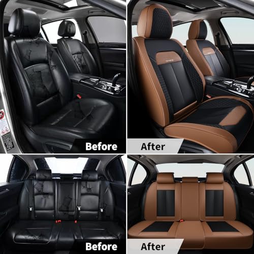 Image of FLORICH Car Seat Covers Front Seats Only, Luxury Leather Seat Covers Universal Anti-Slip Driver Seat Cover, Automotive Vehicle Seat Covers fit for Trucks Vans SUVs Sedans (2 Packs, Coffee)