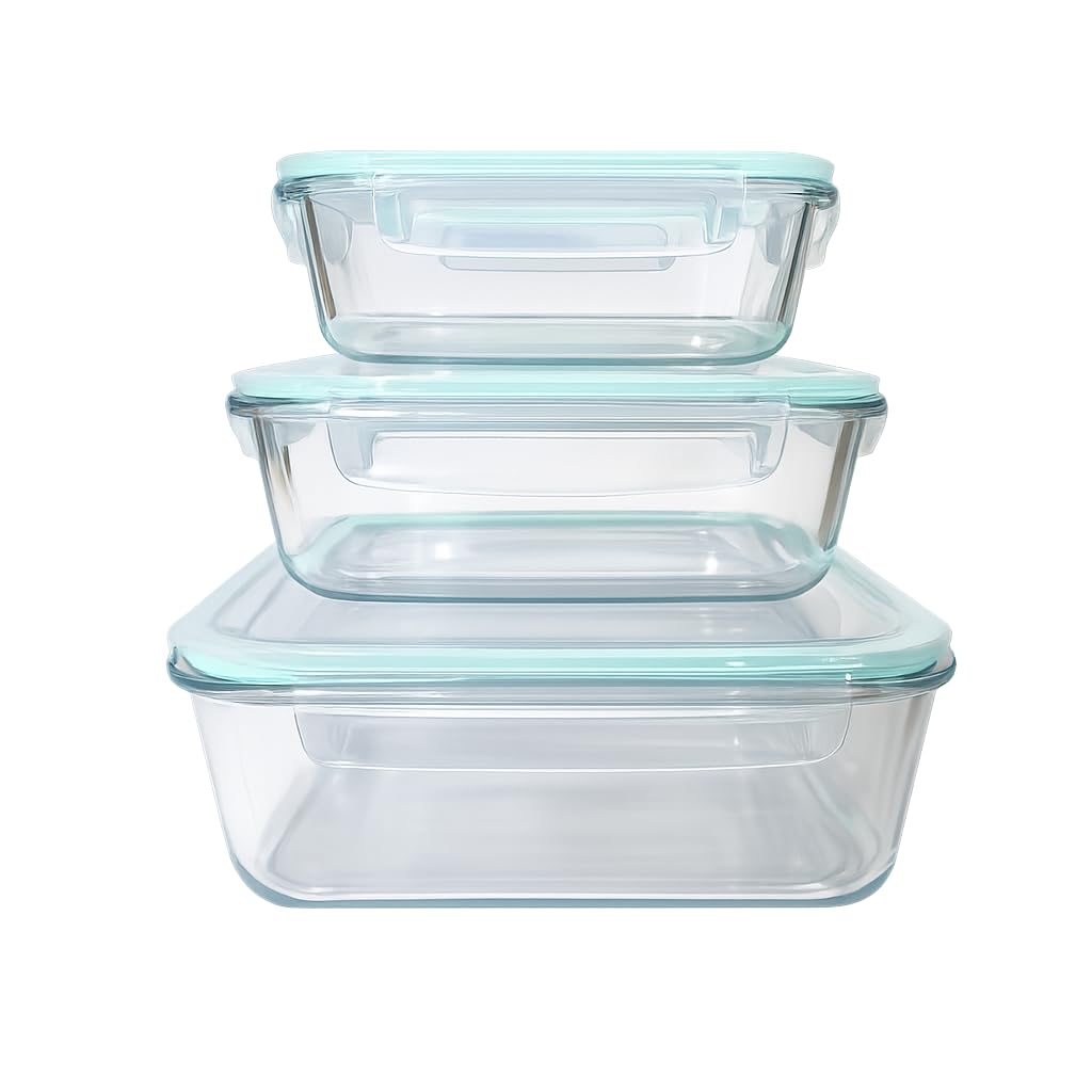 GENERIX Glass Food Storage Containers with Lids, 3 Pack (640ml, 1040ml & 1520ml), Airtight Leakproof Meal Prep Containers, BPA-Free Borosilicate Glass, Microwave, Oven, Freezer & Dishwasher Safe