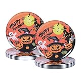 Gofunfun 10-Inch Halloween Melamine Dinner Plates, 12-Piece Dishes Set, Lightweight & Stackable for Holidays& Decor‌ Party plates, Ideal for Salad,Dessert,Fruit and Cakes-Halloween Pattern