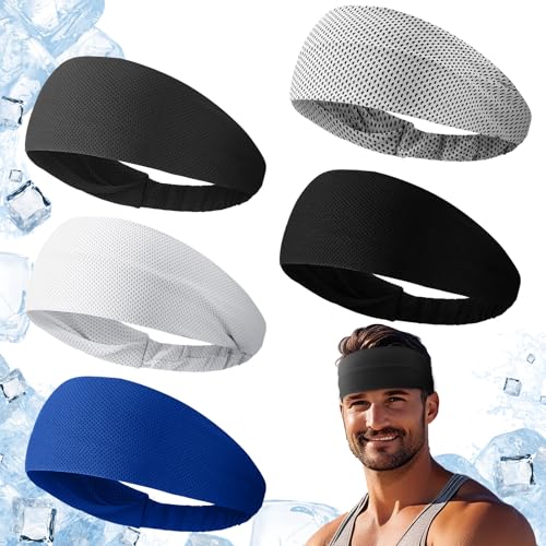 Image of 5pcs Summer Cooling Headbands for Men Stretchy Workout Sports Sweatbands Absorb Chill Cool Hairband for Hot Weather Running Golf Athletic