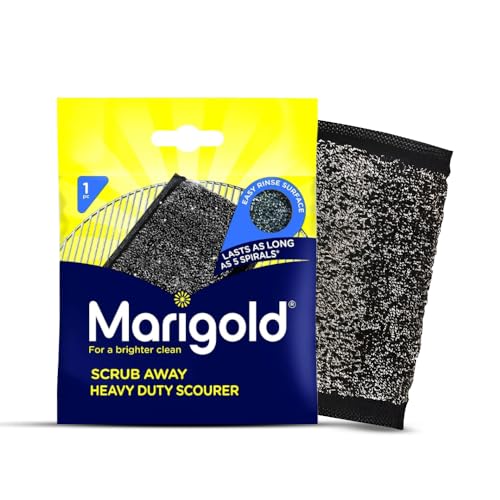 Marigold Scrub Away Heavy Duty Scourer Sponge 1 Pack – Non Scratch, Easy Grip Stainless Steel Scrubbing Scouring Pad for Washing Up, Cleaning Pots & Pans