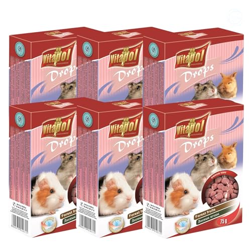 Vitapol Drops Small Pet Treat for Rodents & Rabbits – High-Fibre Complementary Snacks with Vitamins & Minerals – Supports Teeth Health – Carrot, Honey, Yoghurt & More Flavours (Forest Fruit, 6x 75g)