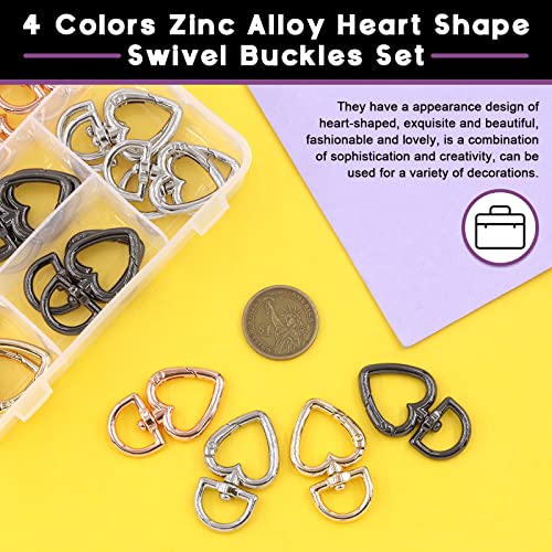 Swpeet 20Pcs 4 Colors Zinc Alloy Heart Shape Swivel Buckles Set, Gold Silver Gun-Black Rose-Gold Heart Shape Trigger Spring Keyring Buckle For Diy Key Chains, Buckle, Bags, Purses #TOP2