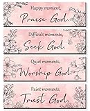 ZINYAZHE 4 Pieces Pink Wall Decor for Girls Floral Wooden Wall Hanging Wall Art Teen Women Bedroom Decor with Inspirational Quote Inspirational Wall Decors Teacher Assistant Secretaries(Pink)
