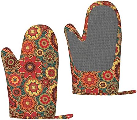 Oven Mitt Retro-Colored-Paisley-Ornament Non-Slip SiliconeOven Gloves Cooking Gloves