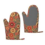 Oven Mitt Retro-Colored-Paisley-Ornament Non-Slip SiliconeOven Gloves Cooking Gloves