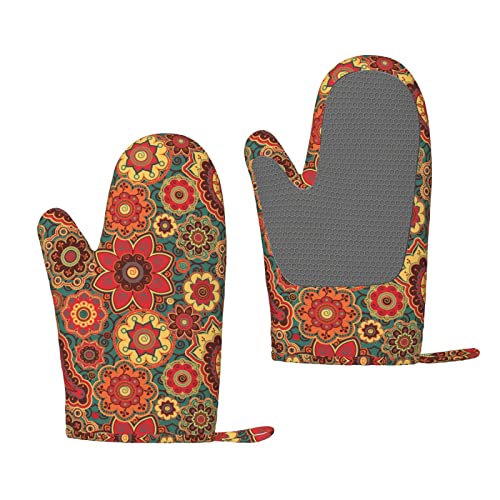 Oven Mitt Retro-Colored-Paisley-Ornament Non-Slip Siliconeoven Gloves Cooking Gloves #TOP12